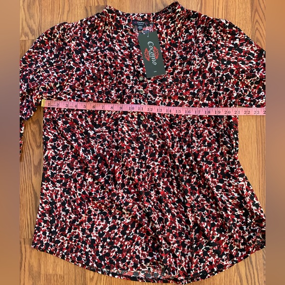 COCOMO 1X Red Black 3/4 sleeve Plus Size women's Pintuck Blouse tunic - Picture 12 of 14